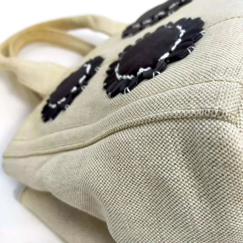 Auth Prada Canvas Linen Floral Canapa Tote Bag